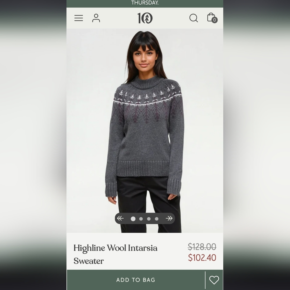 tentree Wool Highline Intarsia Sweater Size medium